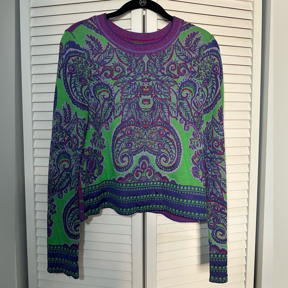 Free People Green and Purple Sweater